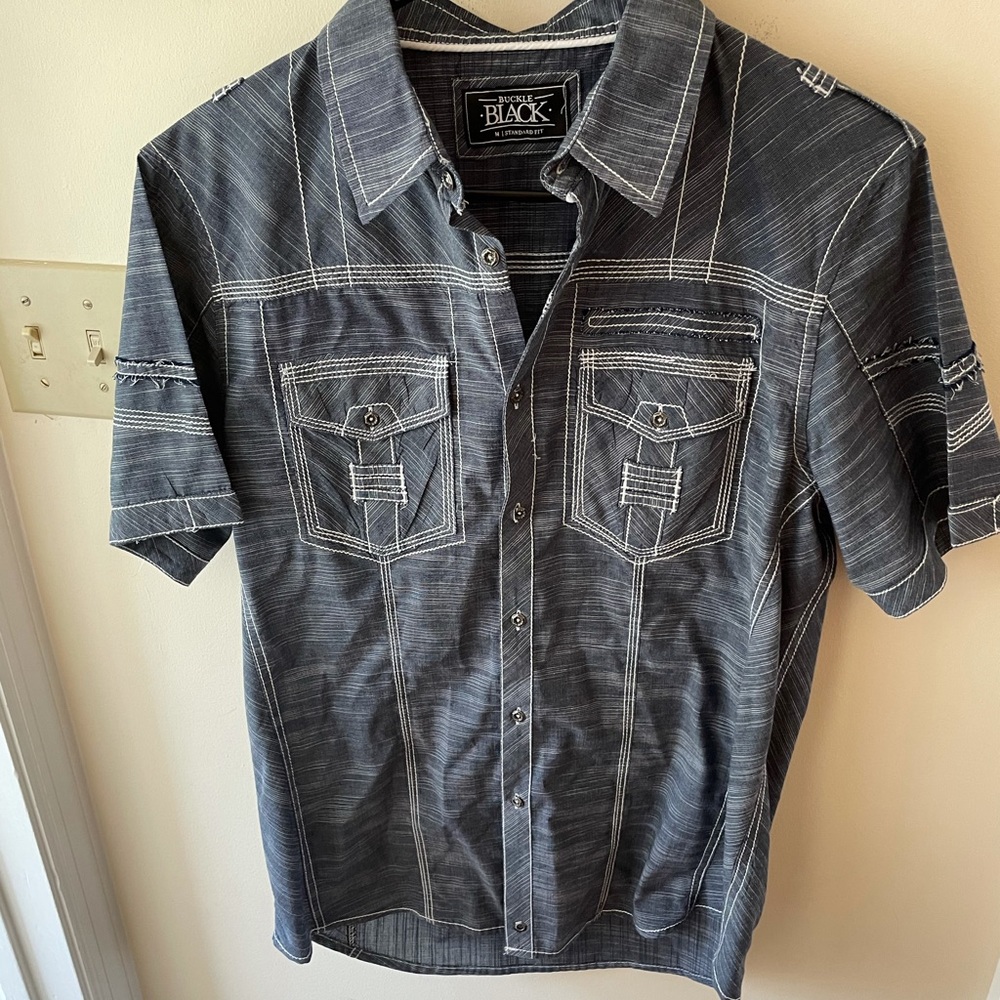 Buckle Black Short Sleeve Button Down